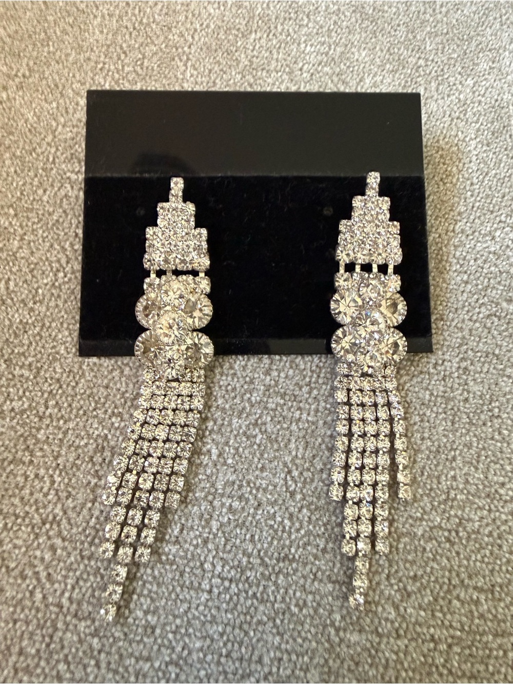 Silver Crystal Fringe Drop Earrings - Sparkling Rhinestone Tassels